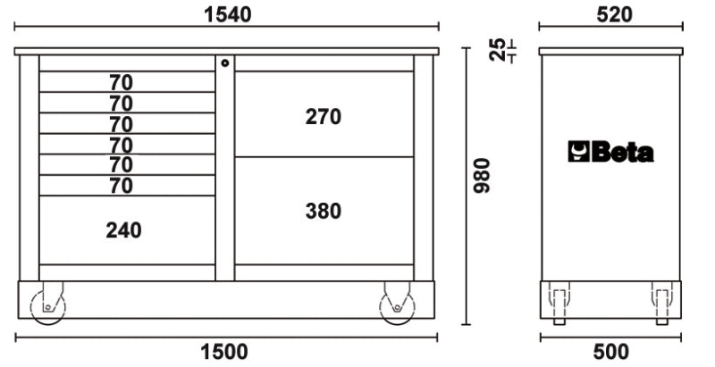 Special Mobile Roller Cabinet Racing MD Type with 7-Drawer and 2-Drawer Modules - Beta Tools C39MD-R - Image 6