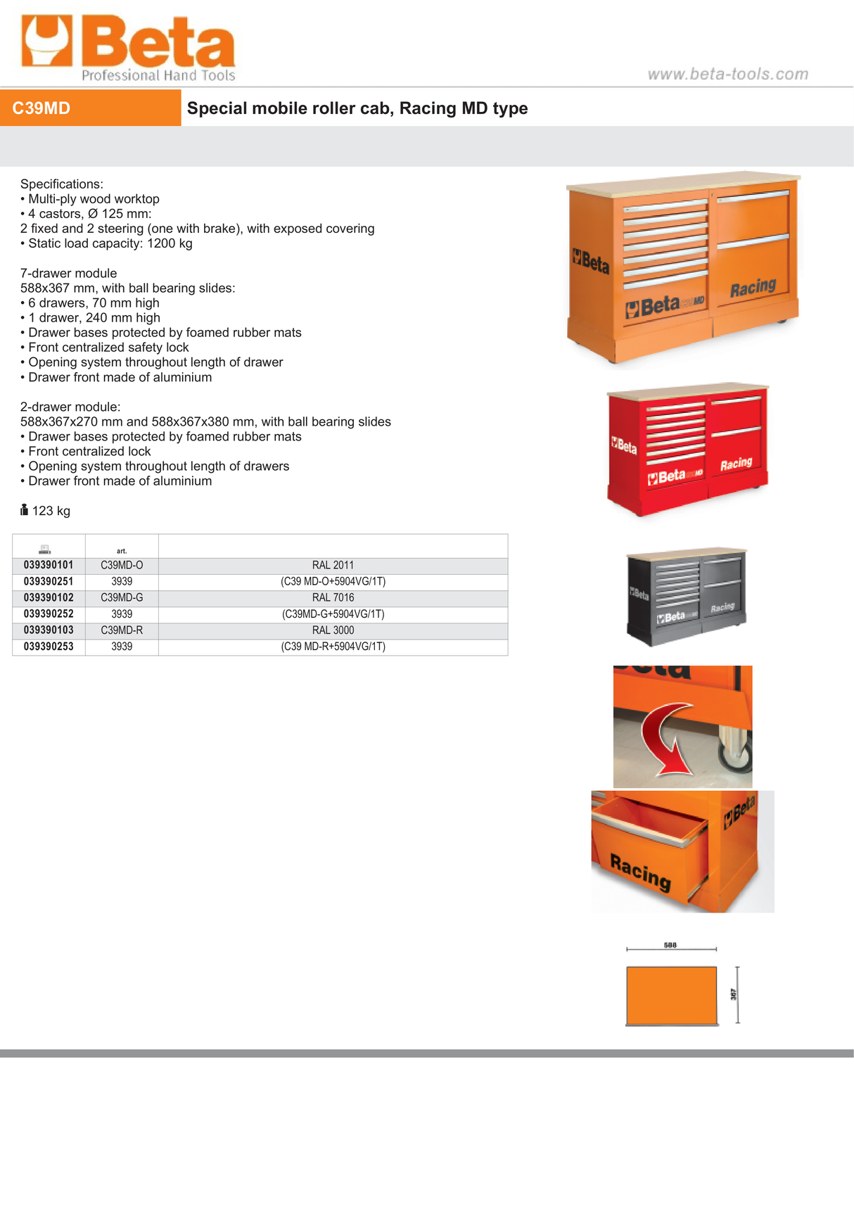 Special Mobile Roller Cabinet Racing MD Type with 7-Drawer and 2-Drawer Modules - Beta Tools C39MD-O - Image 8