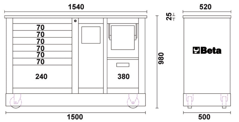 Special Mobile Roller Cabinet Racing SM Type with 7-Drawer Module and Service Module - Beta Tools C39SM-G - Image 7