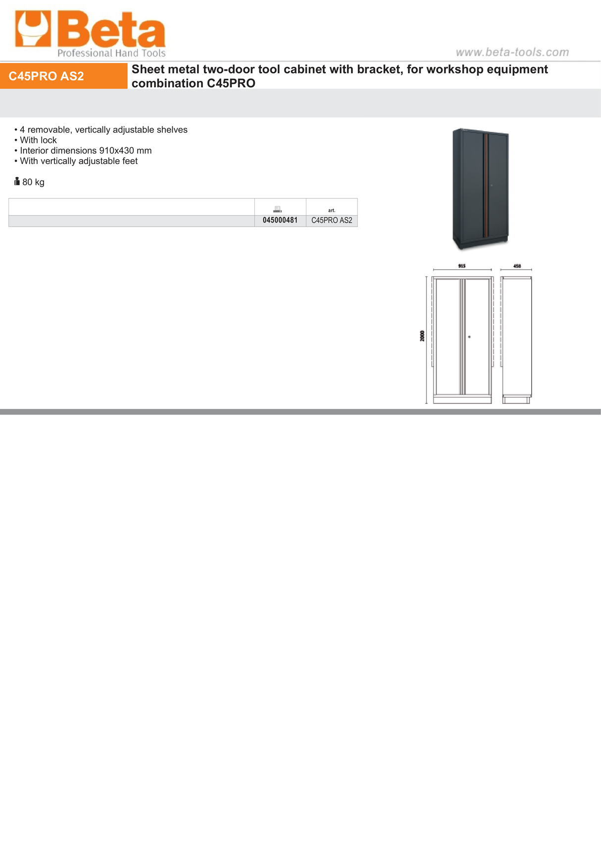 Two-Door Tool Cabinet with Adjustable Shelves and Lock for Workshop - BetaC45PRO C45PRO AS2 - Image 3