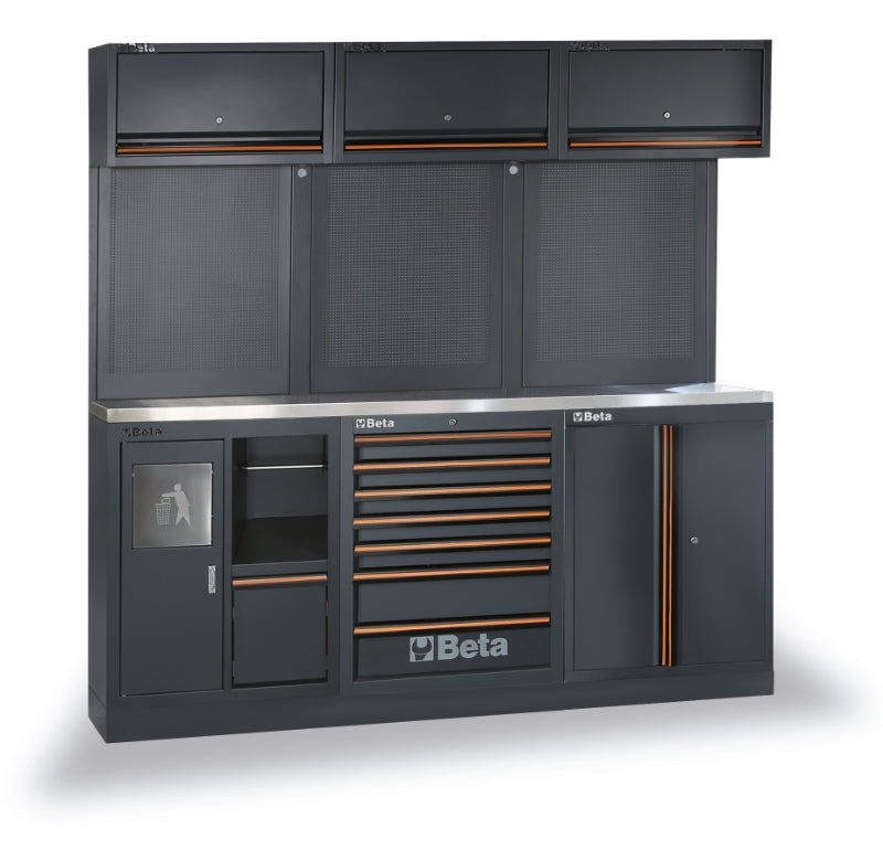 Workshop Equipment Combination with Stainless Steel Worktop, Drawers, Tool Panels, and Cabinets - BetaC45PRO C45PRO AX - Image 1
