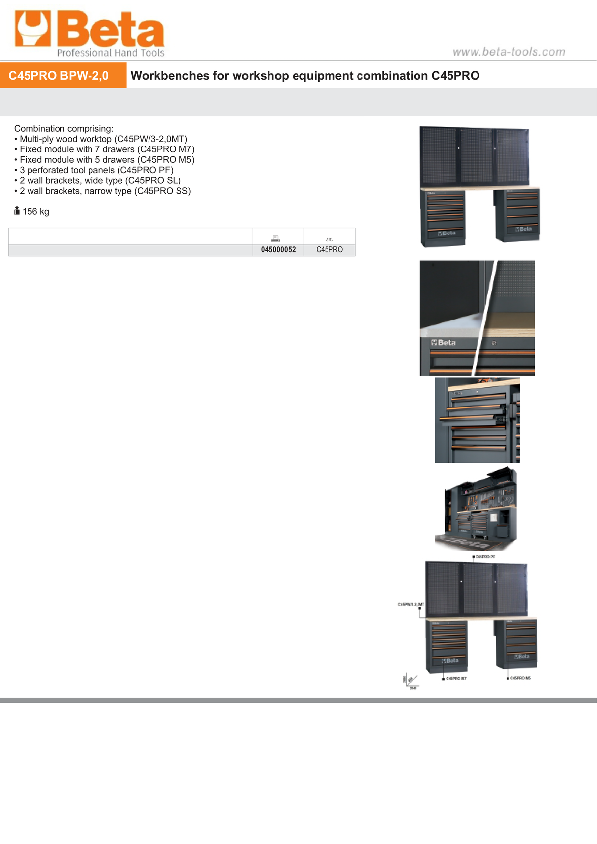 Workbenches with Wood Worktop, Drawers, and Tool Panels - BetaC45PRO C45PRO BPW-2,0 - Image 6