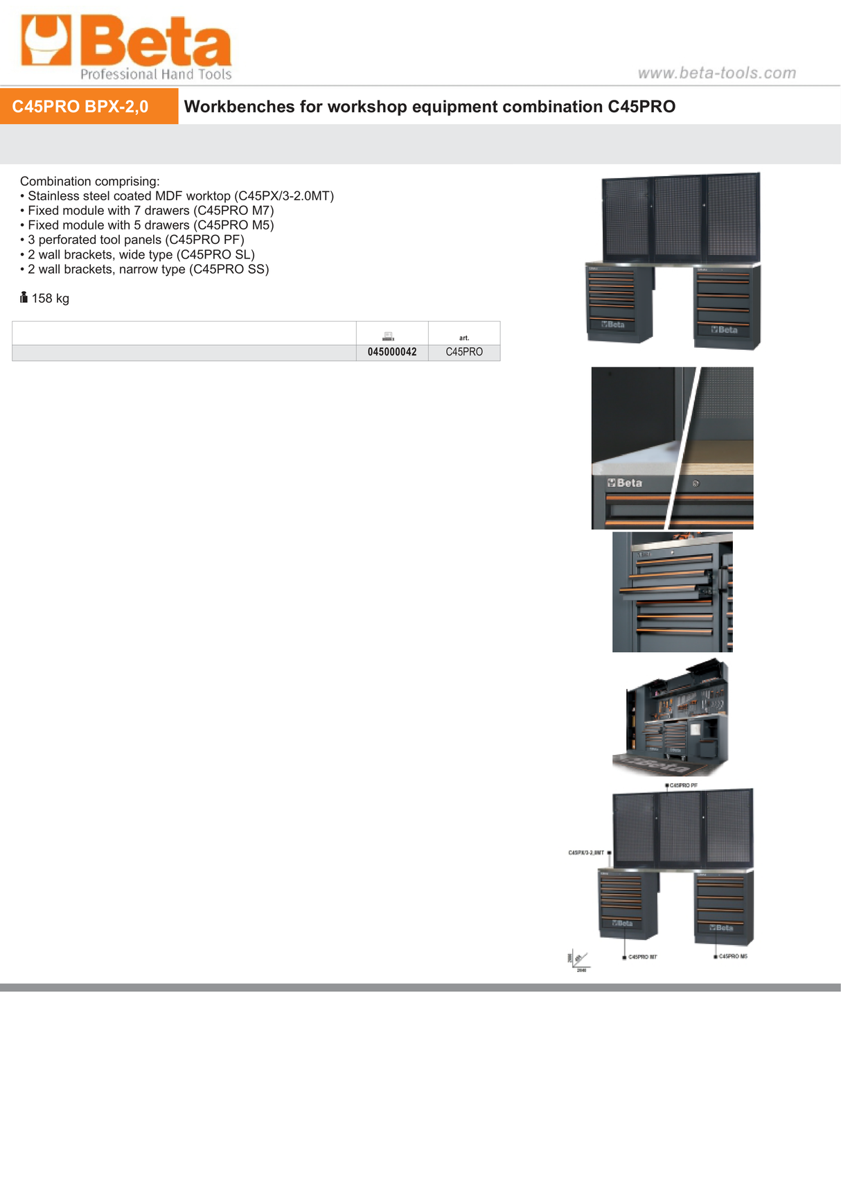 Workbenches with Stainless Steel Worktop, Drawers, and Tool Panels - BetaC45PRO C45PRO BPX-2,0 - Image 6