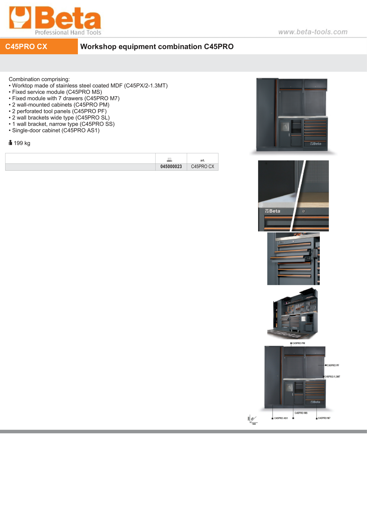 Workshop Equipment Combination with Stainless Steel Worktop, Drawers, Tool Panels, and Cabinets - BetaC45PRO C45PRO CX - Image 6