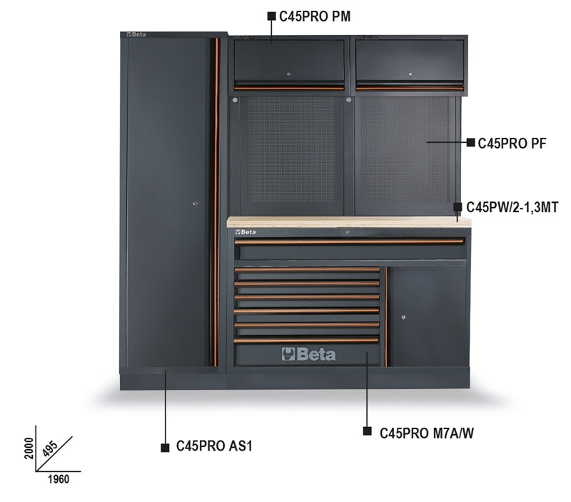 Workshop Equipment Combination with Wood Worktop, Drawers, Tool Panels, and Cabinets - BetaC45PRO C45PRO EW - Image 5