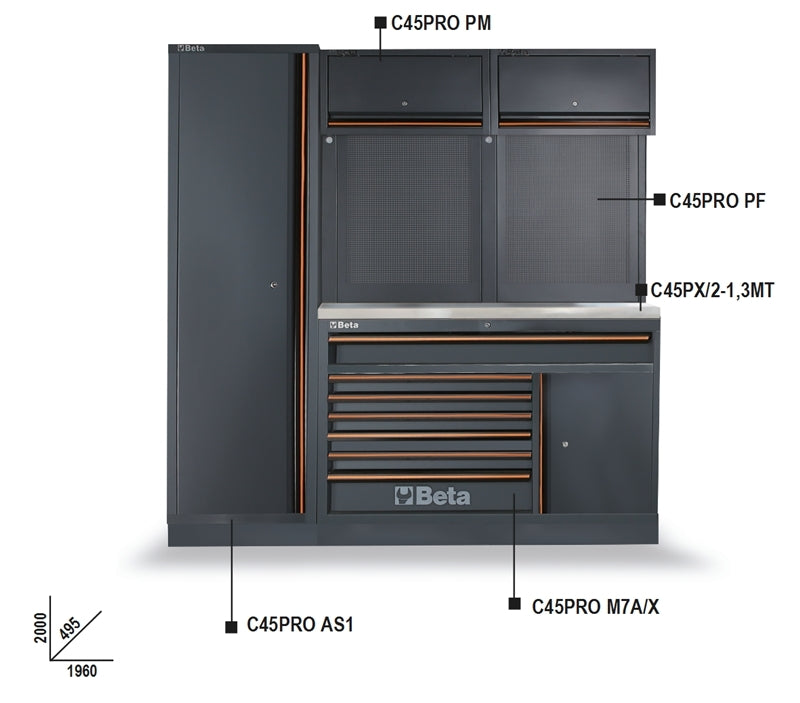 Workshop Equipment Combination with Stainless Steel Worktop, Drawers, Tool Panels, and Cabinets - BetaC45PRO C45PRO EX - Image 5