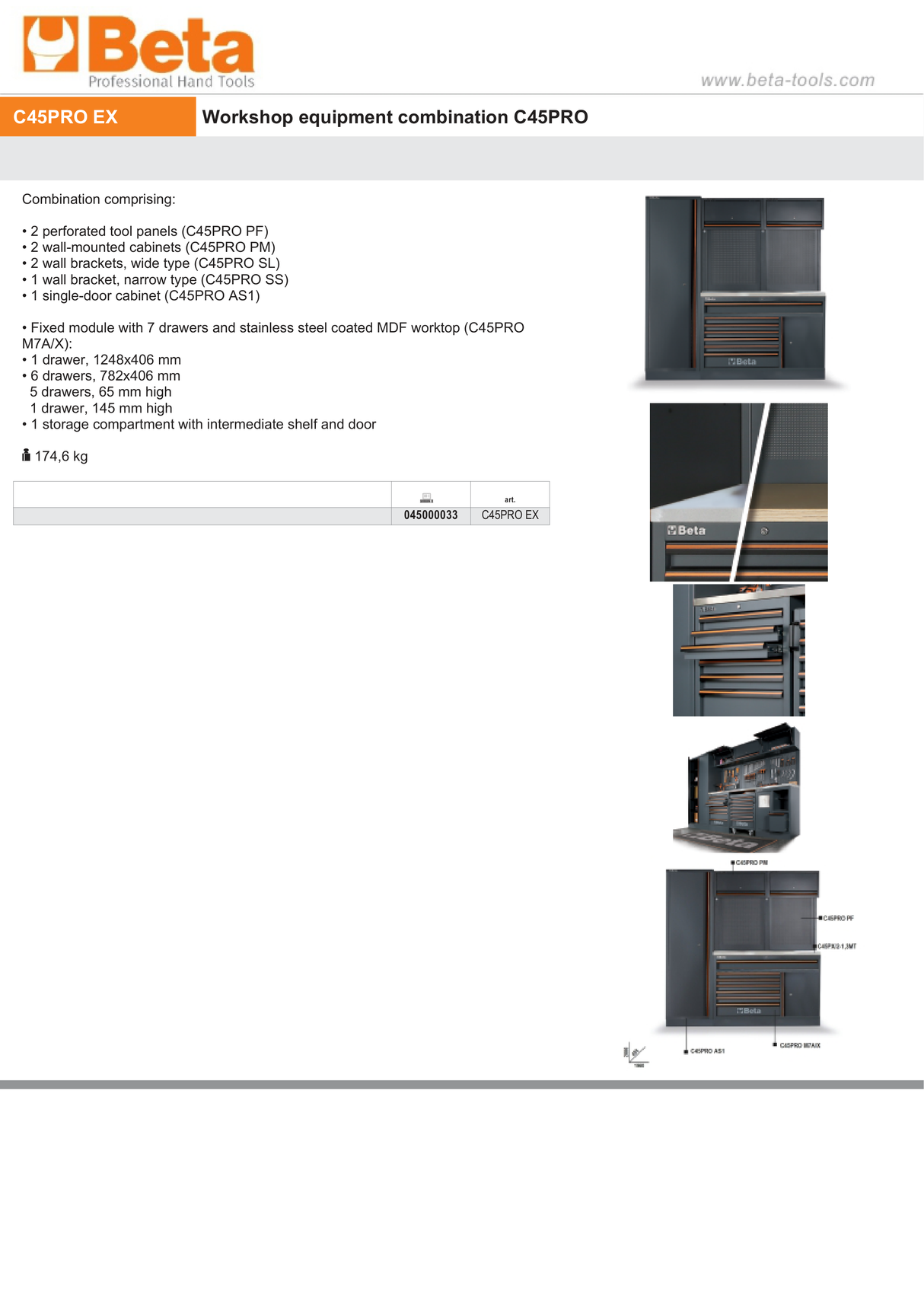 Workshop Equipment Combination with Stainless Steel Worktop, Drawers, Tool Panels, and Cabinets - BetaC45PRO C45PRO EX - Image 6
