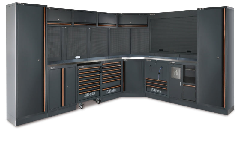 Workshop Equipment Combination with Stainless Steel Worktops, Drawers, Tool Panels, and Cabinets - BetaC45PRO C45PRO FX - Image 1