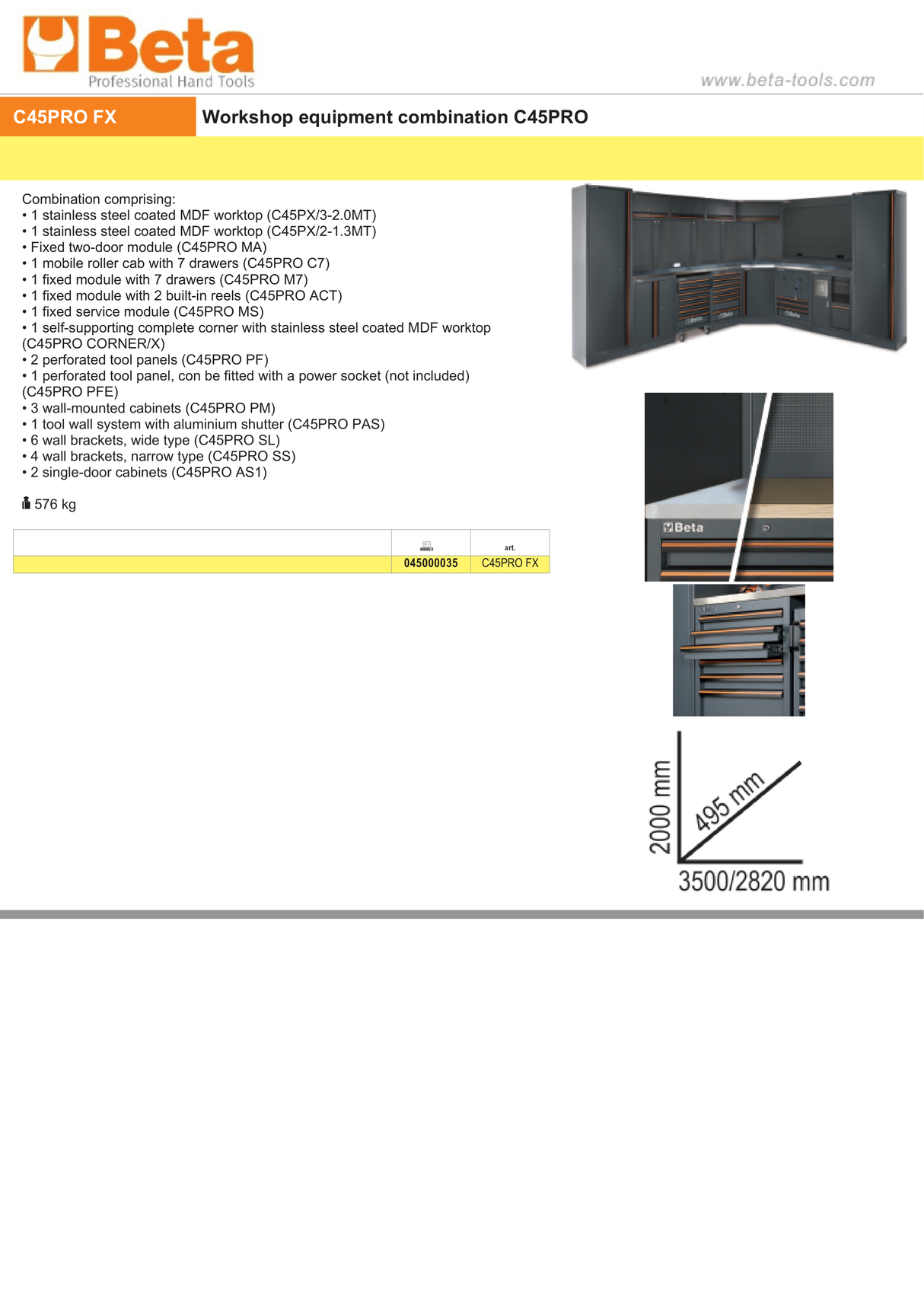 Workshop Equipment Combination with Stainless Steel Worktops, Drawers, Tool Panels, and Cabinets - BetaC45PRO C45PRO FX - Image 5