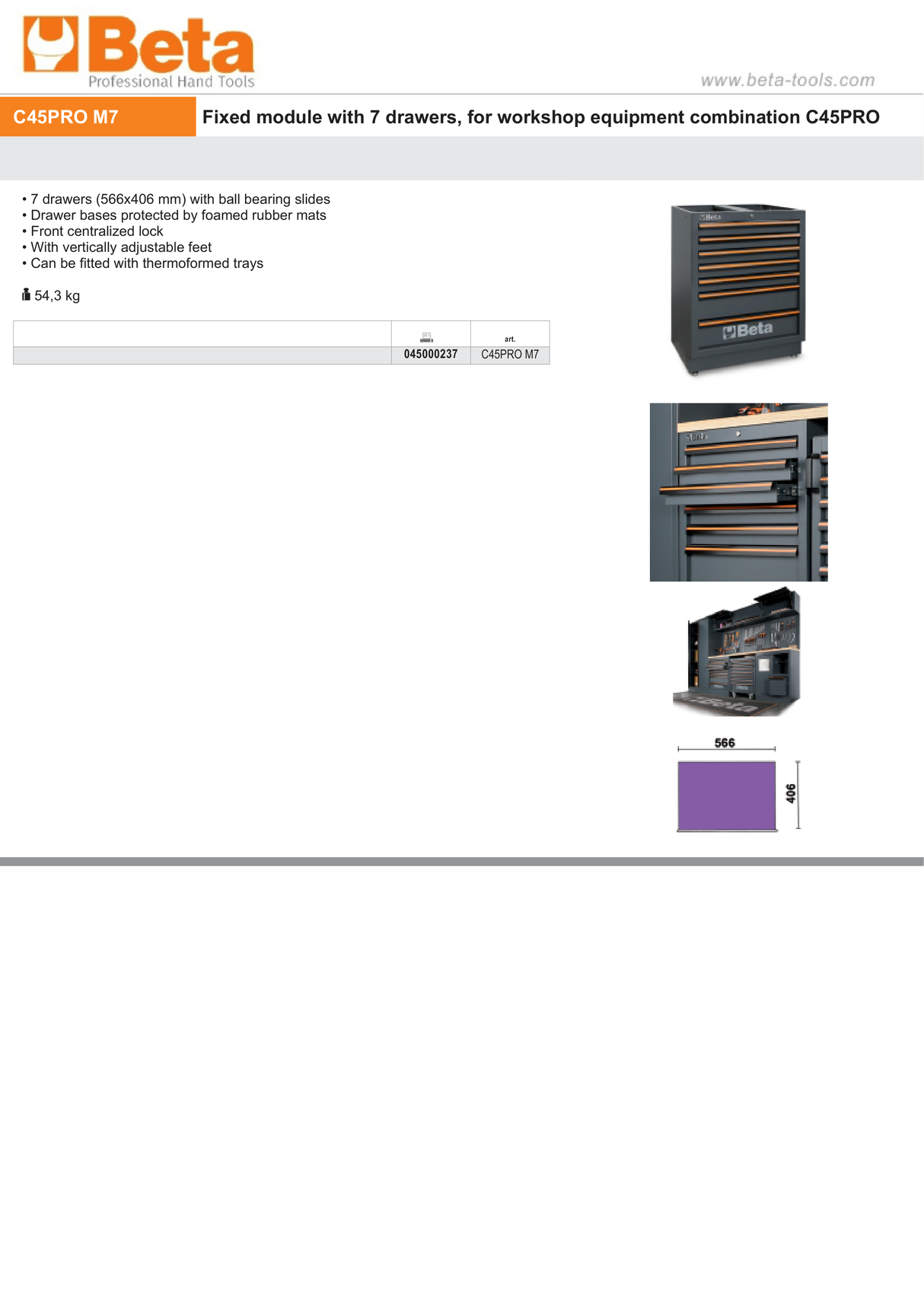 Fixed Module with 7 Drawers for Workshop - BetaC45PRO C45PRO M7 - Image 6