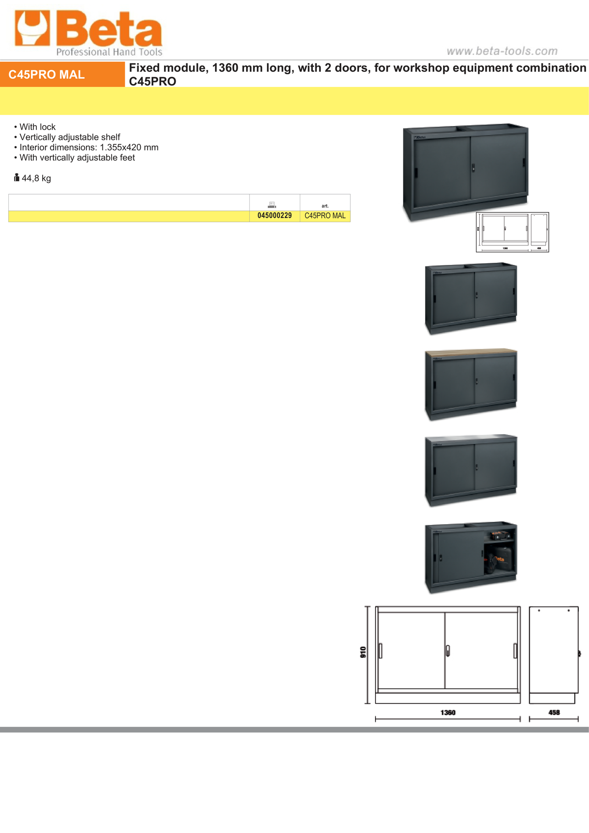 Fixed Module with 2 Doors and Adjustable Shelf for Workshop - BetaC45PRO C45PRO MAL - Image 7
