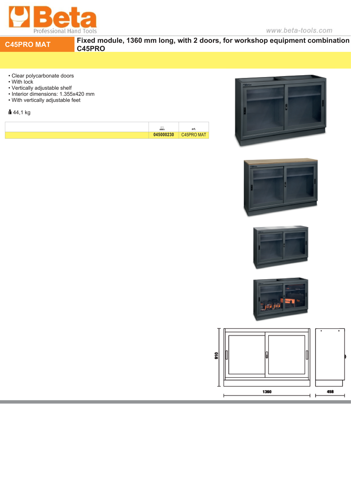 Fixed Module with Clear Polycarbonate Doors and Adjustable Shelf for Workshop - BetaC45PRO C45PRO MAT - Image 6