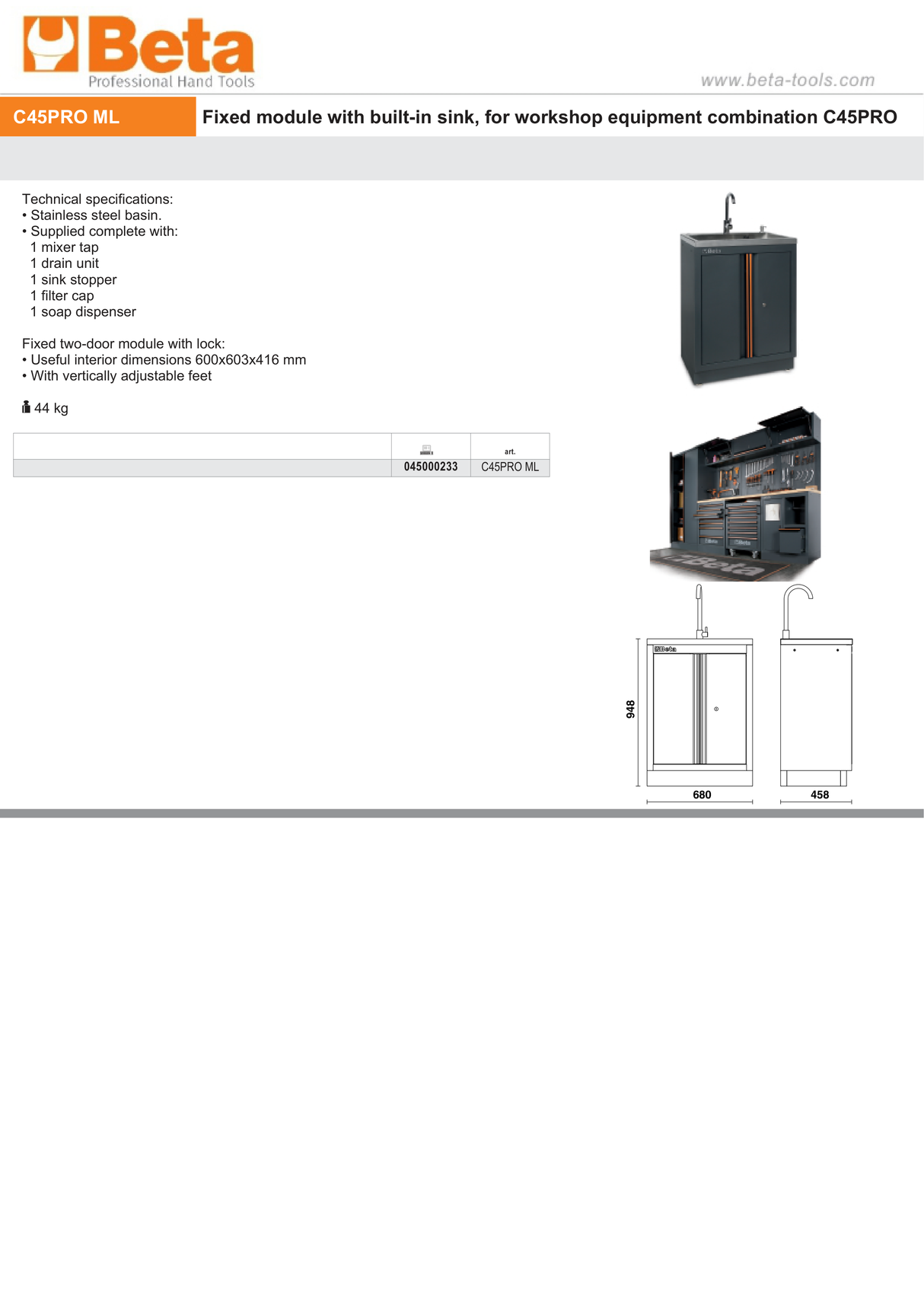 Fixed Module with Built-In Sink and Two Doors for Workshop - BetaC45PRO C45PRO ML - Image 4
