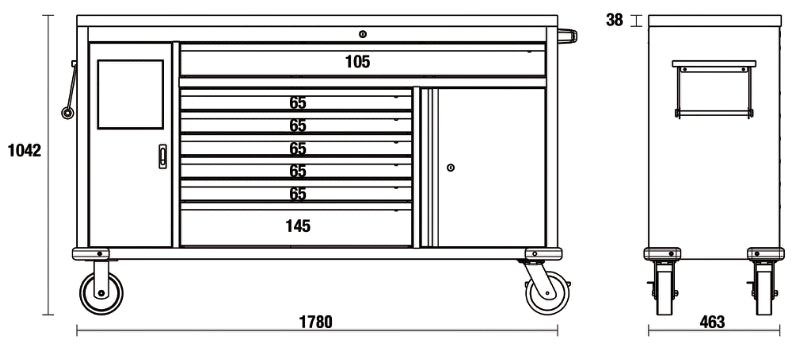 Work Station Roller Cab with 7 Drawers and Built-In Waste Bin - BetaC45PRO C45PRO MWS/W - Image 2