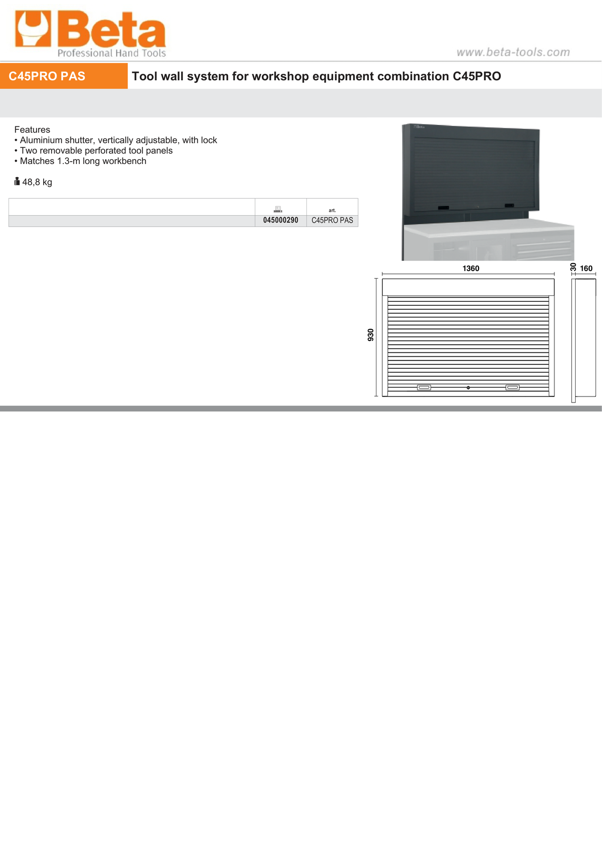 Tool Wall System with Adjustable Shutter and Perforated Panels for Workshop - BetaC45PRO C45PRO PAS - Image 3
