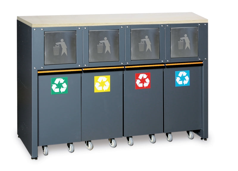Fixed Sorted Waste Collection Module with Worktop and 4 Containers for Workshop - BetaC45PRO C45PRO RD/W - Image 1
