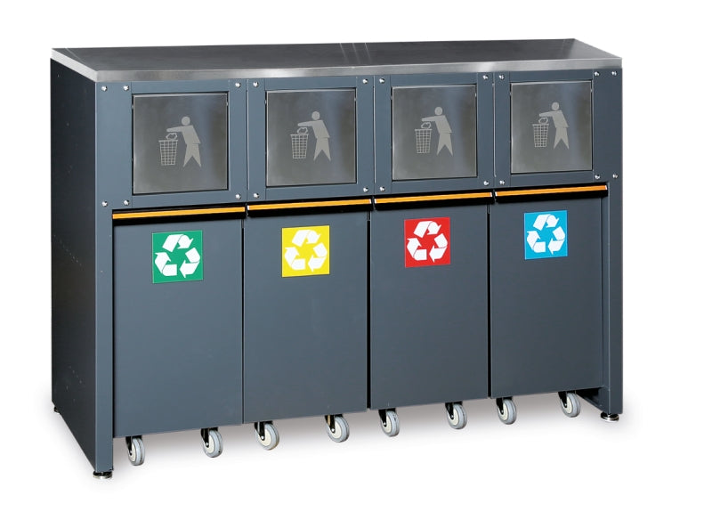 Fixed Sorted Waste Collection Module with Stainless Steel Worktop and 4 Containers for Workshop - BetaC45PRO C45PRO RD/X - Image 1