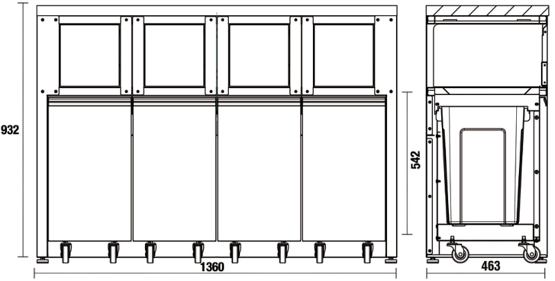 Fixed Sorted Waste Collection Module with Stainless Steel Worktop and 4 Containers for Workshop - BetaC45PRO C45PRO RD/X - Image 2