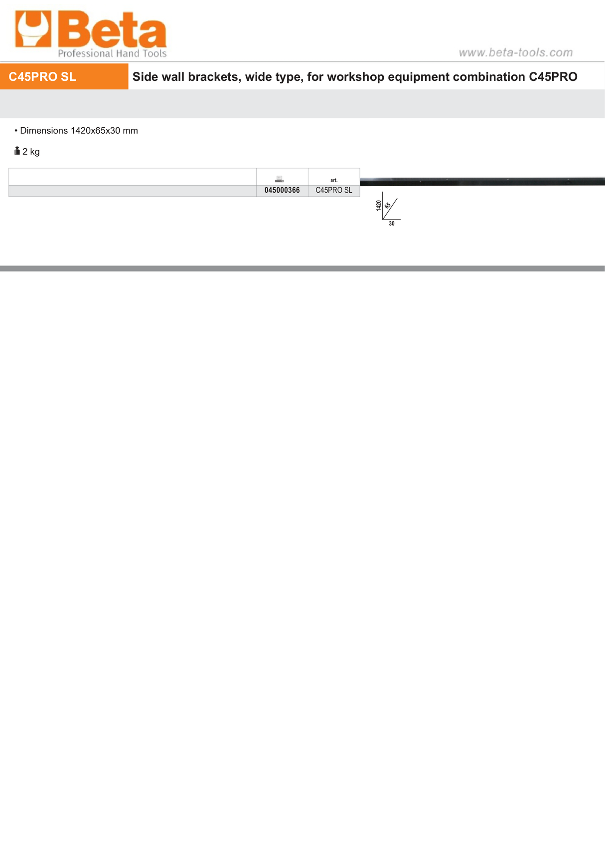 Wide Side Wall Brackets 1420x65mm for Workshop - BetaC45PRO C45PRO SL - Image 2