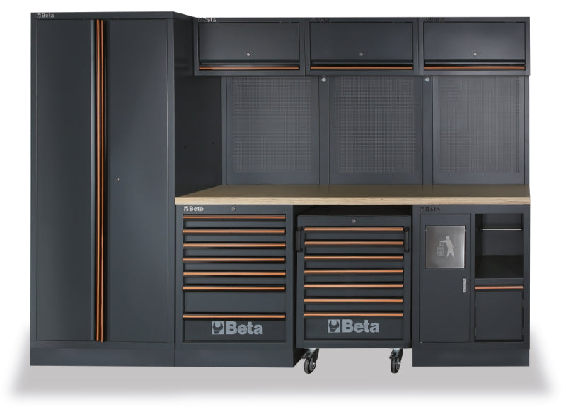 Workshop Equipment Combination with Wood Worktop, Drawers, Tool Panels, and Cabinets - BetaC45PRO C45PRO W - Image 1