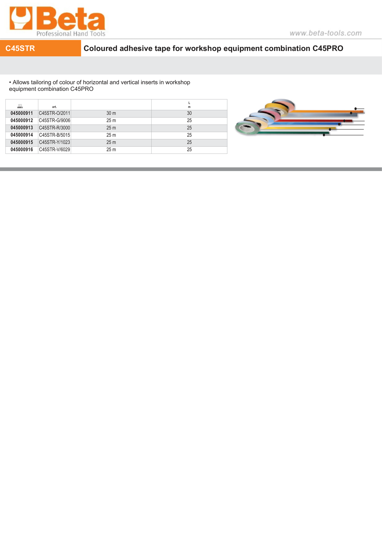 Coloured Adhesive Tape for Customizing Workshop Equipment C45PRO 25m - BetaC45PRO C45STR-R/3000 - Image 2
