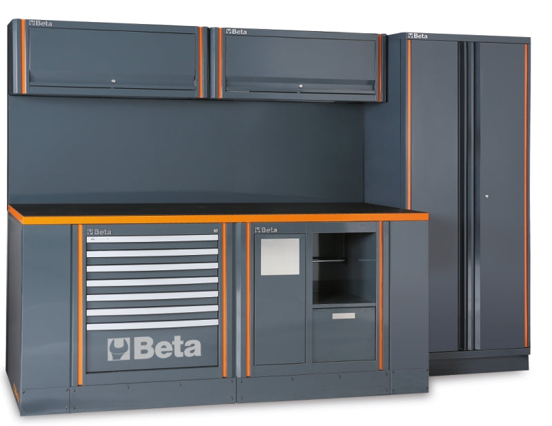 Workshop Equipment Set with Two-Door Cabinet, Workbench, 7-Drawer Module, Service Module, Tool Panel, 2.85x2.00x0.76m - BetaRSC55 C55AB - Image 1