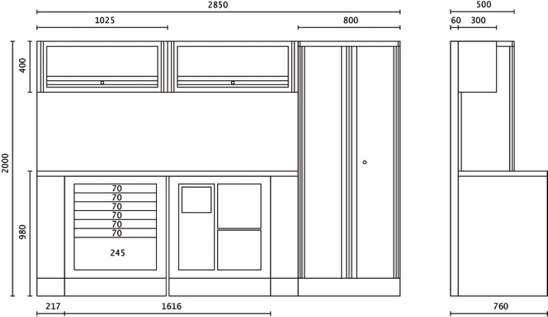 Workshop Equipment Set with Two-Door Cabinet, Workbench, 7-Drawer Module, Service Module, Tool Panel, 2.85x2.00x0.76m - BetaRSC55 C55AB - Image 7