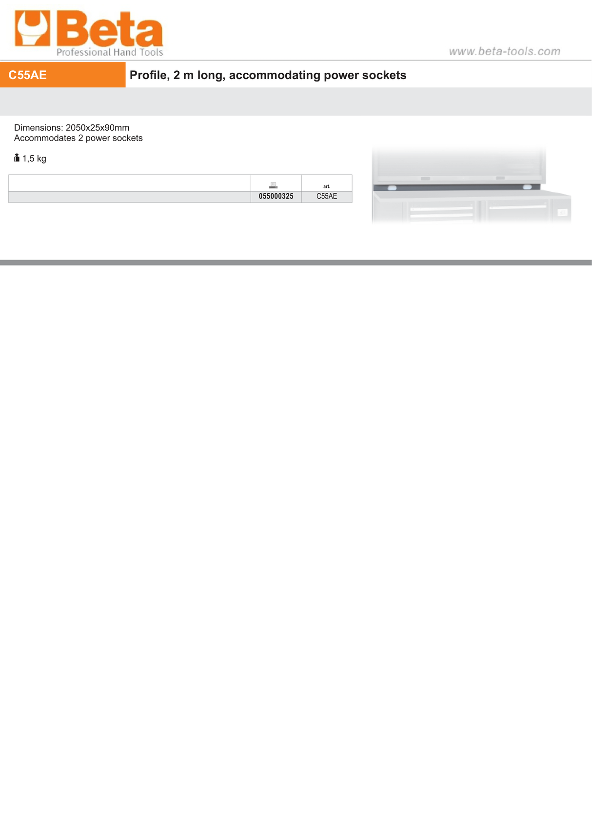 Profile, 2050x25x90mm, Dual Power Socket Compatible - BetaRSC55 C55AE - Image 2