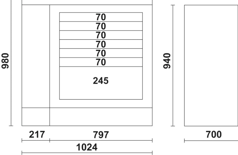 Workbench 1m with 7-Drawer Fixed Module, Shockproof PVC Worktop, Adjustable Feet, 1024x700mm - BetaRSC55 C55BO/1 - Image 3