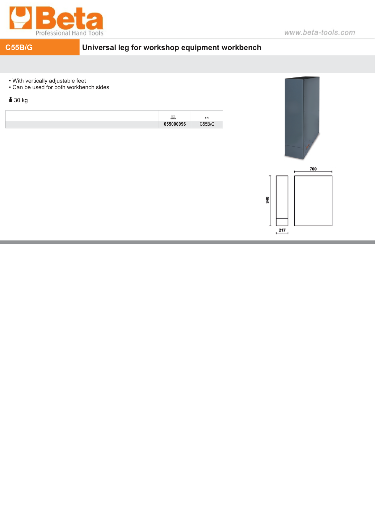Universal Leg with Adjustable Feet for Workbench - BetaRSC55 C55B/G - Image 3