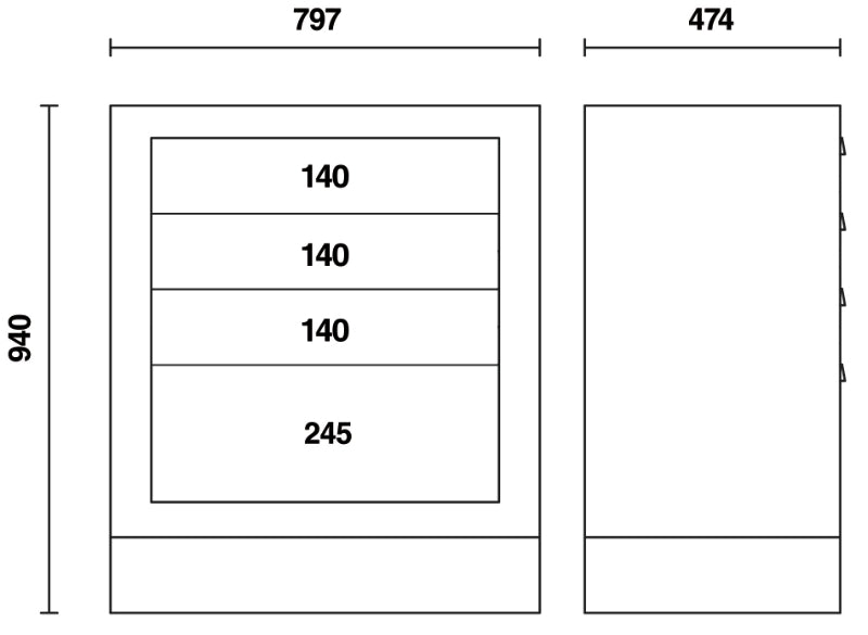 Fixed Module with 4 Drawers, Ball Bearing Slides, Central Lock, 588x367mm Drawers - BetaRSC55 C55M4 - Image 3