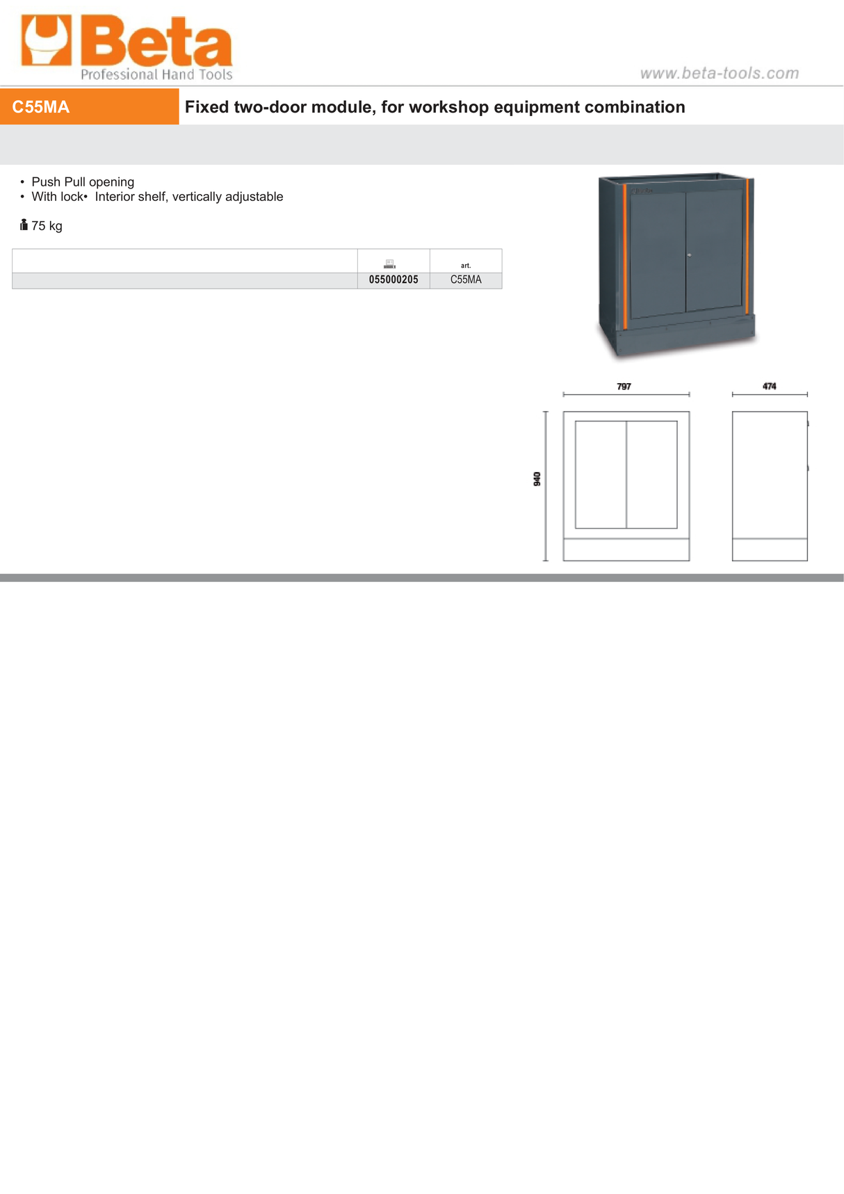Fixed Two-Door Module with Lock, Adjustable Interior Shelf - BetaRSC55 C55MA - Image 3