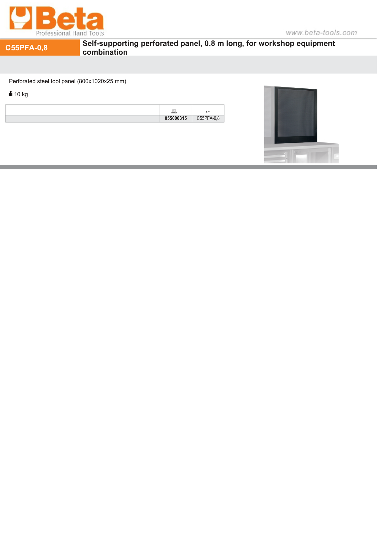 Self-Supporting Perforated Steel Tool Panel, 800x1020x25mm - BetaRSC55 C55PFA-0,8 - Image 2