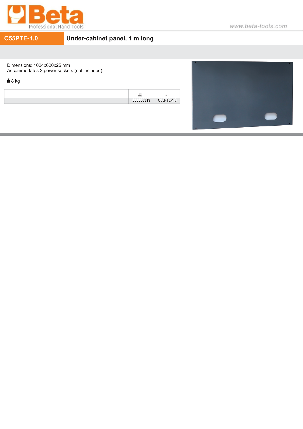 Under-Cabinet Panel, 1024x620x25mm, Dual Power Socket Compatible - BetaRSC55 C55PTE-1,0 - Image 2