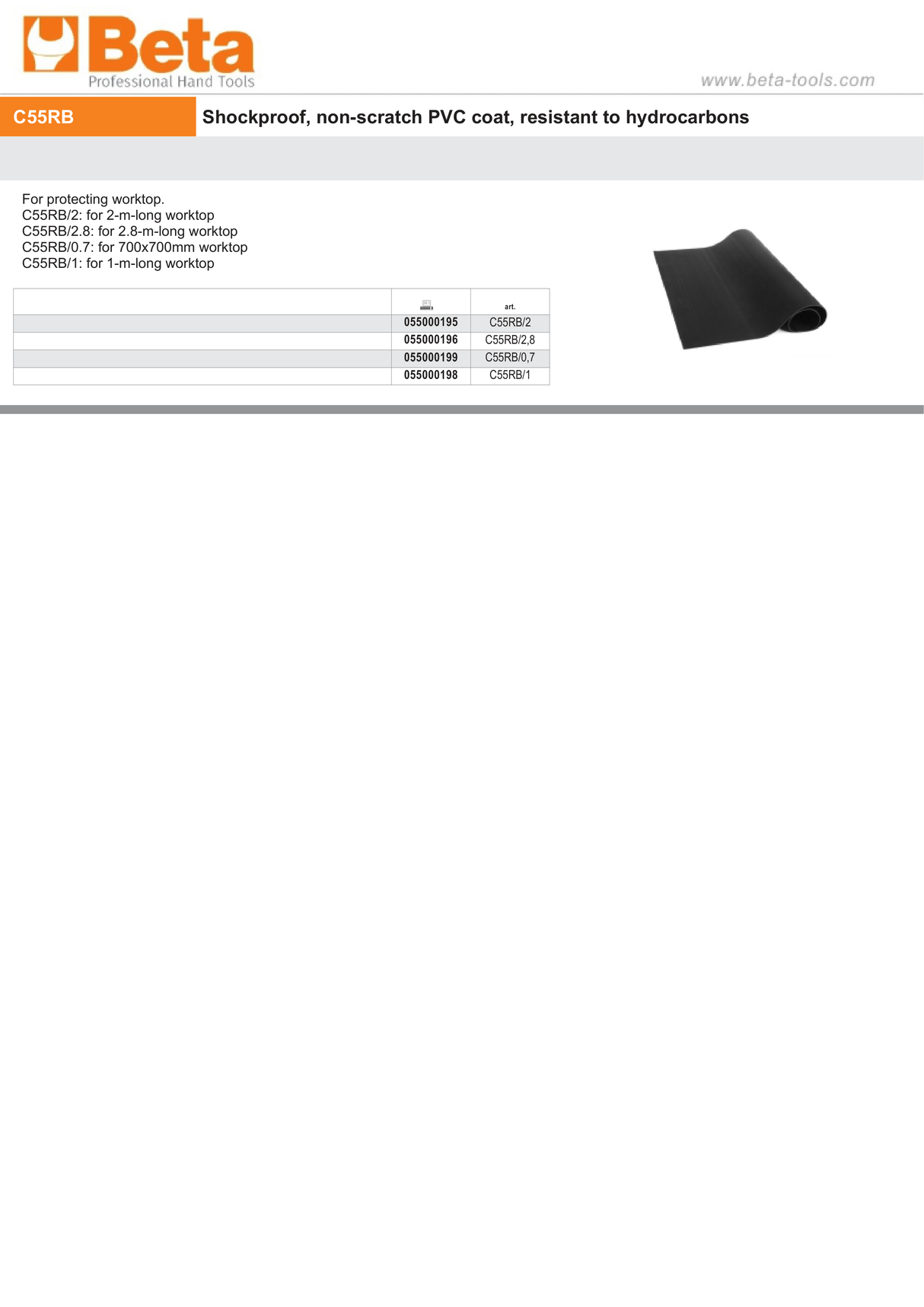 Shockproof Non-Scratch PVC Coating for Worktops, Fits 1m, 2m, 2.8m, 700x700mm - BetaRSC55 C55RB/2,8 - Image 2