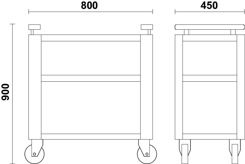 Trolley with 3 Antislip Rubber Tops, Ergonomic Handle, 100mm Castors, 200kg Load Capacity - BetaRSC55 C55T3 - Image 3