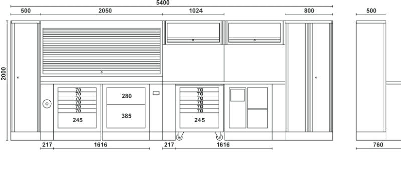 Comprehensive Workshop Equipment Set with Cabinets, Workbenches, Mobile Roller Cab, Tool Panels, 5.4x2.00x0.76m - BetaRSC55 C55 - Image 3