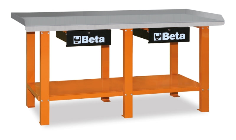 Workbench with Painted Sheet Metal Worktop, 1200kg Capacity, Lockable Drawers - Beta Tools C56-O - Image 1