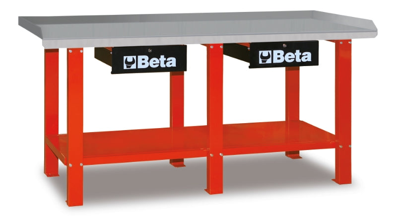 Workbench with Painted Sheet Metal Worktop, 1200kg Capacity, Lockable Drawers - Beta Tools C56-R - Image 3