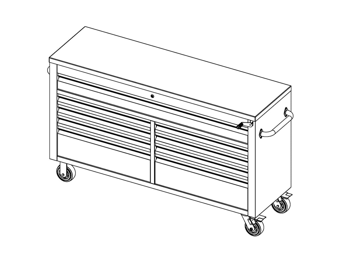 61" Adjustable Height Black Powder Coated Steel 9 Drawer Tool Chest