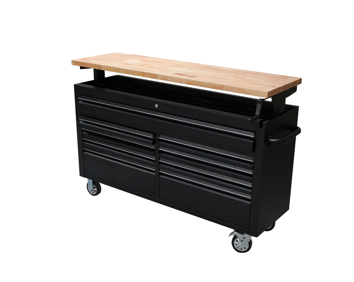 61" Adjustable Height Black Powder Coated Steel 9 Drawer Tool Chest