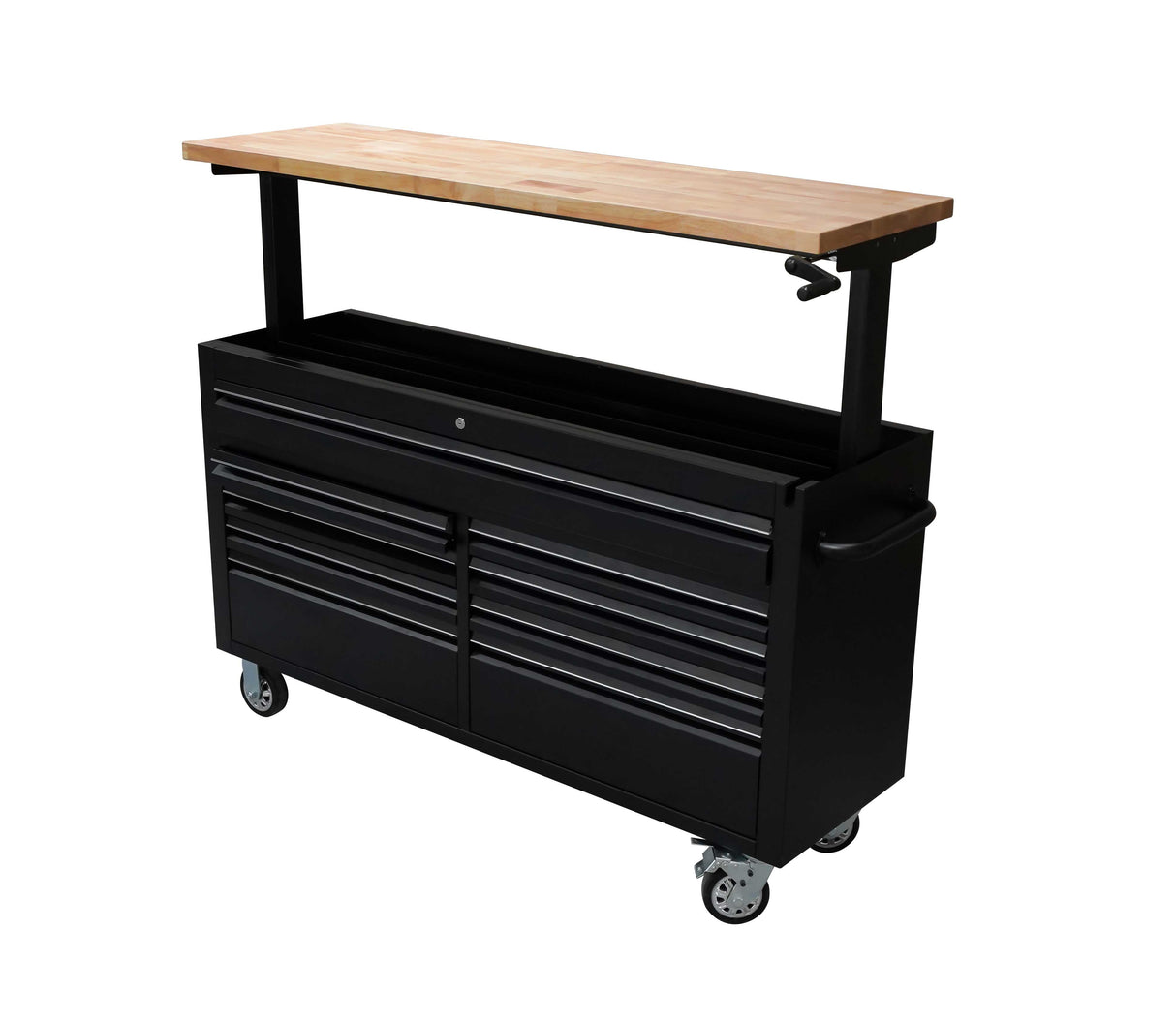 61" Adjustable Height Black Powder Coated Steel 9 Drawer Tool Chest