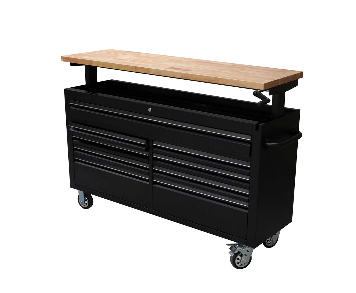 61" Adjustable Height Black Powder Coated Steel 9 Drawer Tool Chest