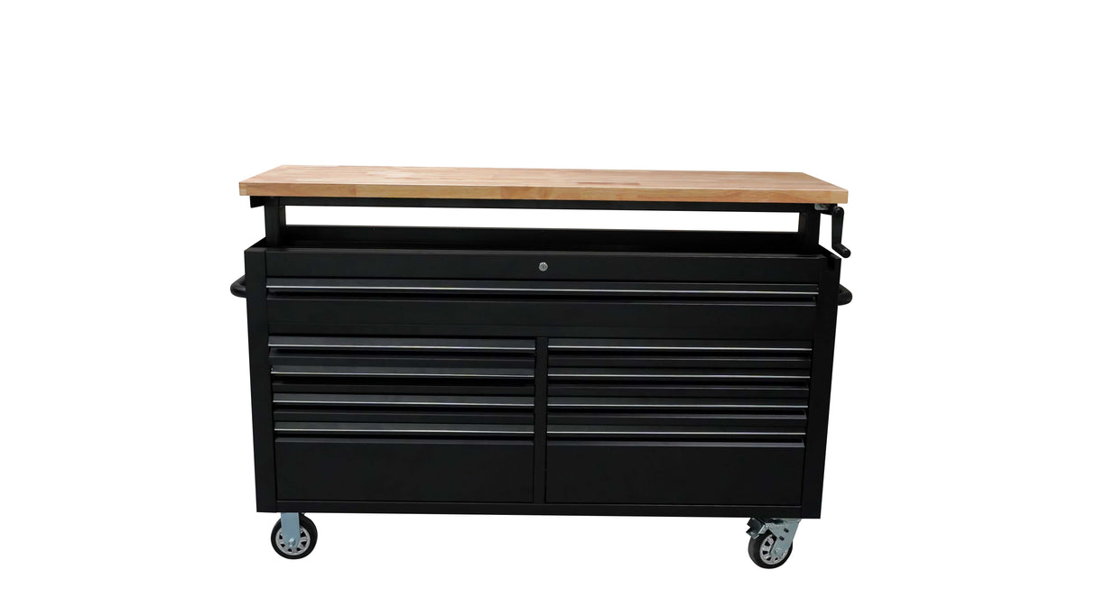 61" Adjustable Height Black Powder Coated Steel 9 Drawer Tool Chest