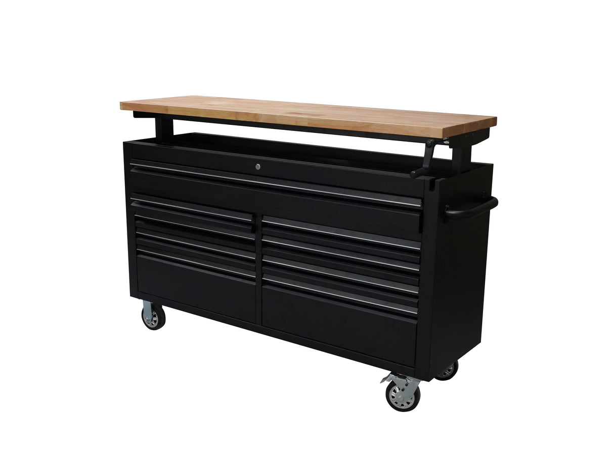 61" Adjustable Height Black Powder Coated Steel 9 Drawer Tool Chest