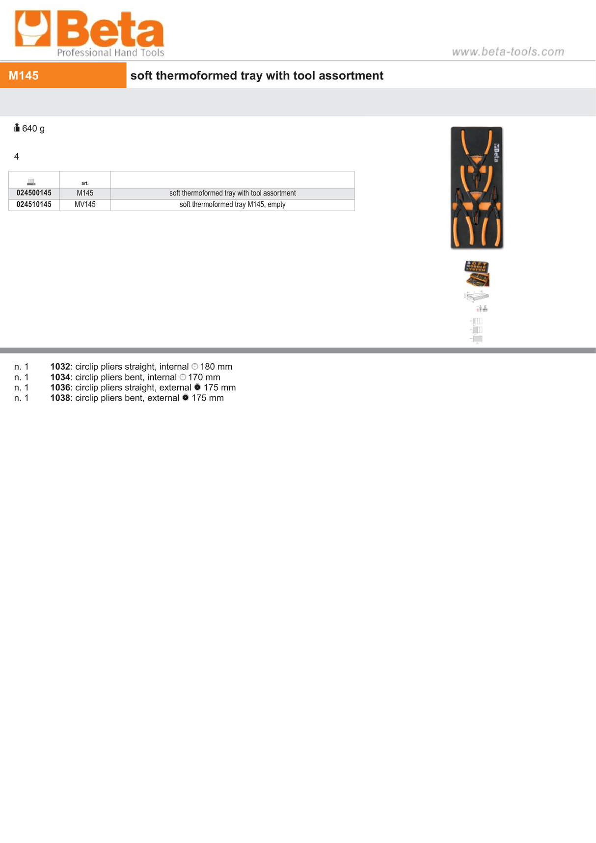 Soft Thermoformed Tray with Tool Assortment - Beta Tools M145 - Image 3