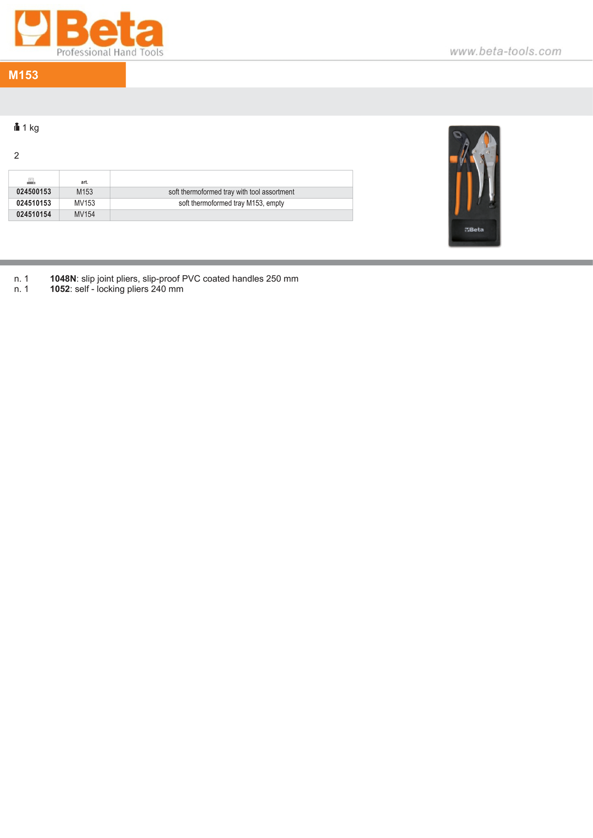 Soft Thermoformed Tray with Tool Assortment, Drawer Size 2 - Beta Tools M153 - Image 2