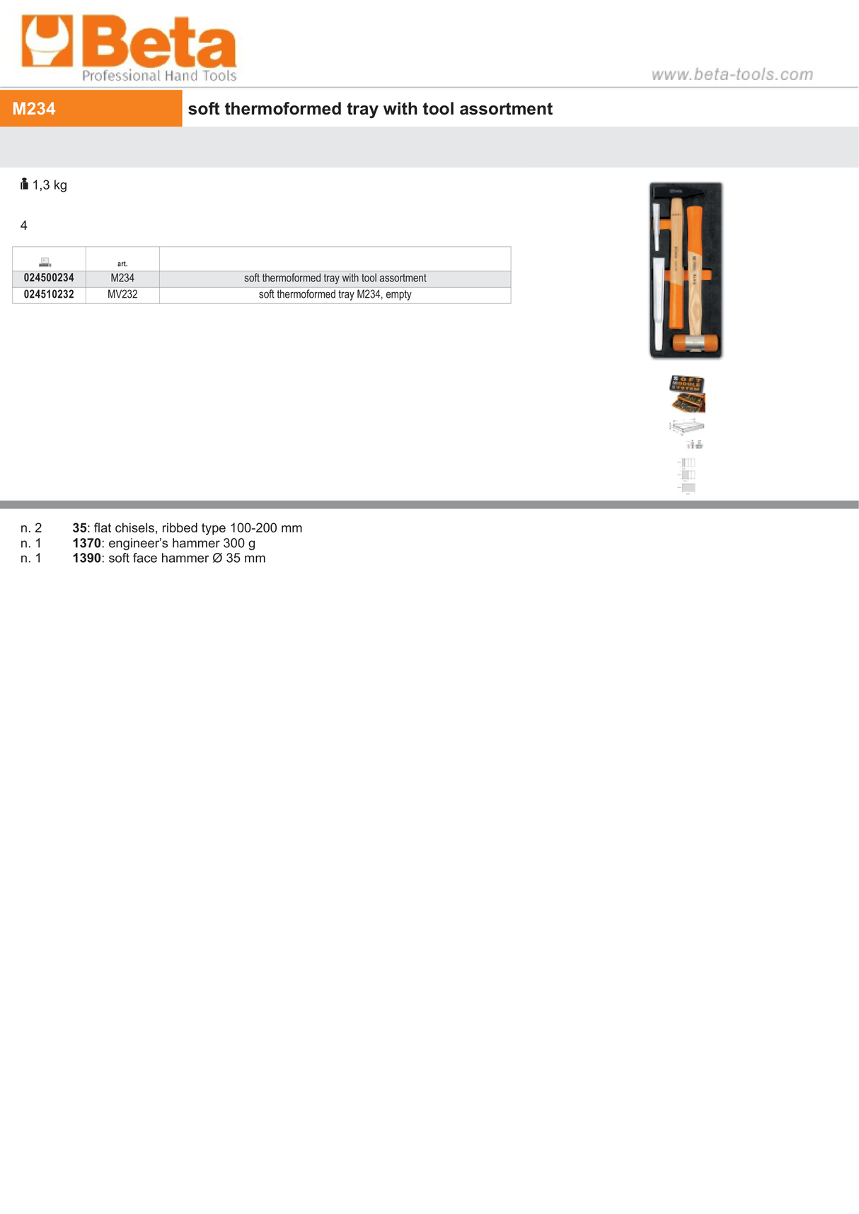Soft Thermoformed Tray with Tool Assortment - Beta Tools M234 - Image 3