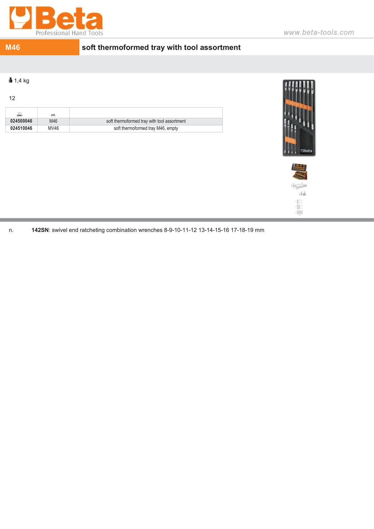 Soft Thermoformed Tray with Tool Assortment - Beta Tools M46 - Image 3