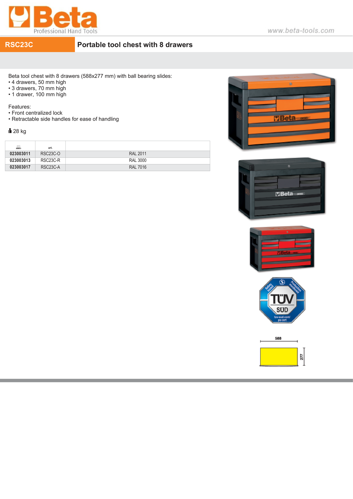 Portable Tool Chest with 8 Drawers and Centralized Lock - Beta Tools RSC23C-O - Image 7